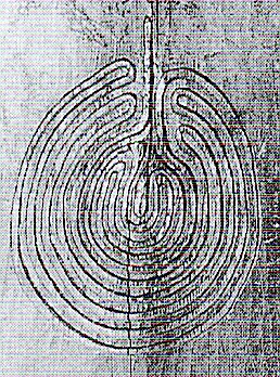 Figure 1. Labyrinth from the 18. or 19. Century Carved on a Wooden Pillar of the Old Mosque at  Tal, in Northern Pakistan.